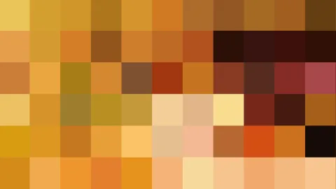 Quadratisches Pixelmosaik aus Ocker-, Braun-, Rot- und Beigetönen in sechs Reihen.