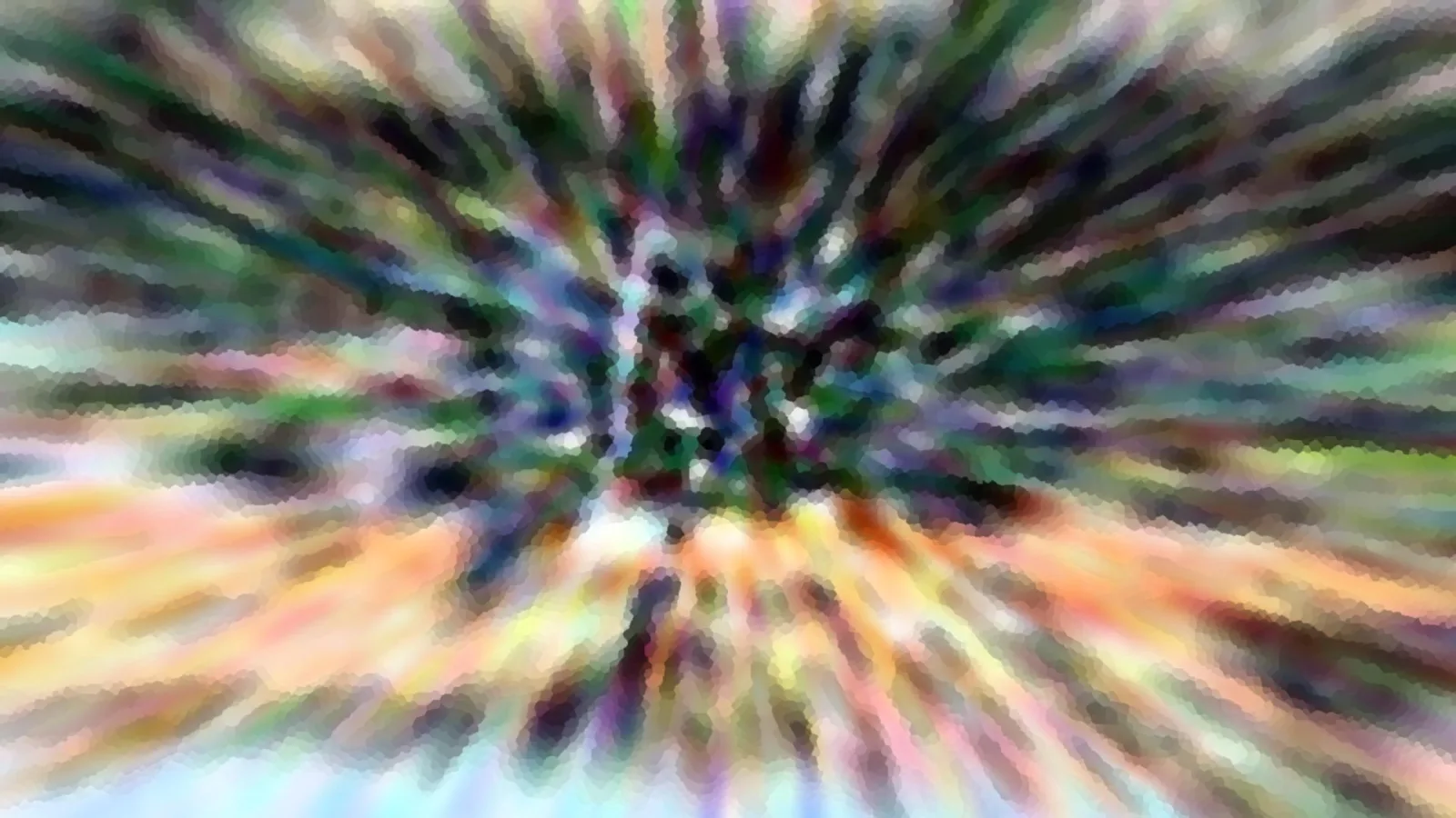 Abstraktes Bild mit bunten, unscharfen Farbstrahlen, die von einem dunklen Zentrum in der Mitte nach außen laufen.