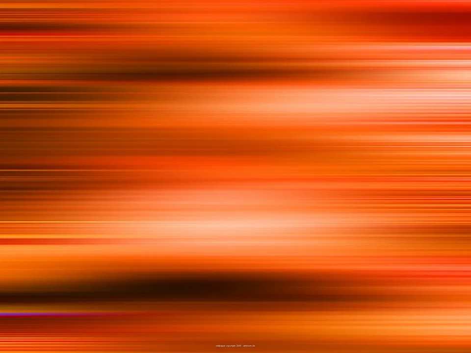 Abstrakte Komposition aus waagerechten, verwischten Streifen in Orange, Rot und Dunkelbraun mit hellen Lichtbändern.