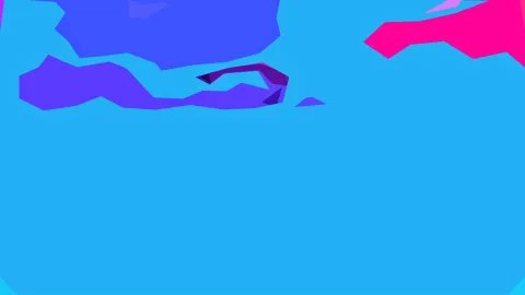 Abstrakte Komposition aus blauen, violetten und pinken Polygonflächen auf hellblauem Grund