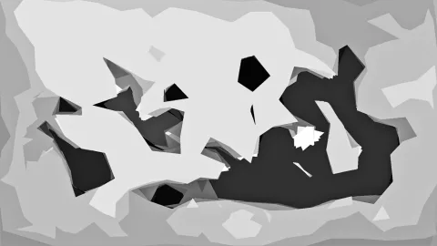 Abstrakte Komposition aus unregelmäßigen grauen, schwarzen und weißen Polygonflächen.