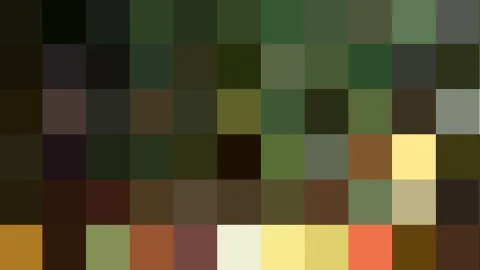Raster aus farbigen Quadraten in Grün, Braun, Gelb und Orange, locker angeordnet wie ein Mosaik.