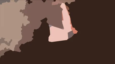 Abstrakte Komposition aus braunen, hellrosa und lachsfarbenen Flächen auf dunklem Grund