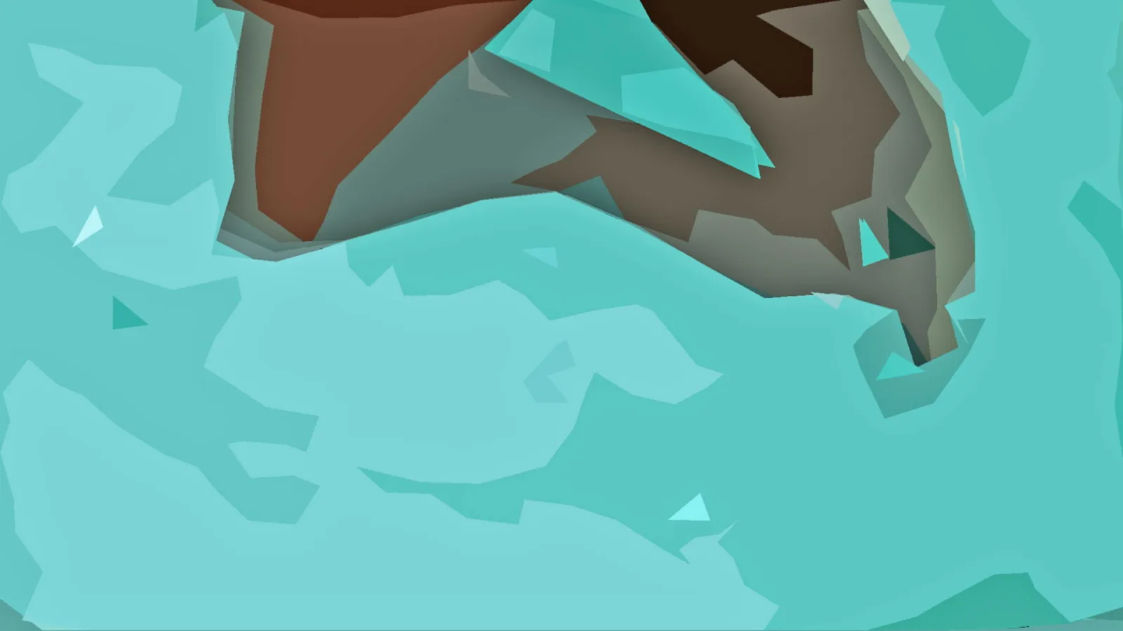 Abstrakte Low-Poly-Komposition mit türkisfarbenen Flächen und einer braunen, grauen Form im oberen rechten Bereich