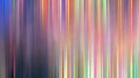 Abstraktes Bild aus vertikalen Schlieren in Blau, Rosa, Orange und Grün, links unten dunkler.