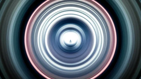 Abstrakte Komposition aus konzentrischen, weichgezeichneten Ringen in Blau-, Grau- und Rosatönen, im Zentrum ein helles weißes Leuchten.