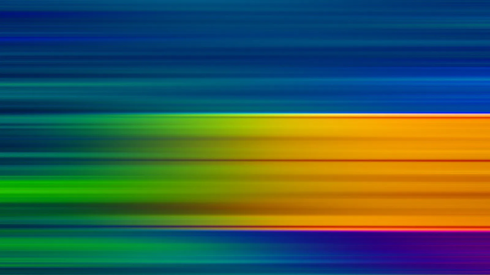Abstraktes Bild mit horizontalen, verwischten Streifen in Blau oben, Grün und Orange in der Mitte und Violett unten.