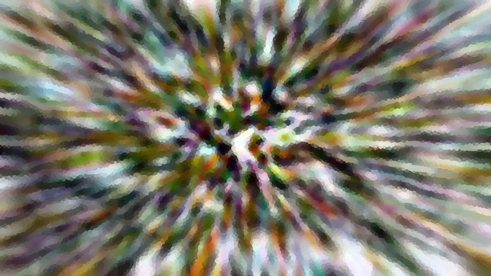 Abstraktes Bild mit bunten Streifen, die radial von der Mitte nach außen laufen, leicht verpixelt.