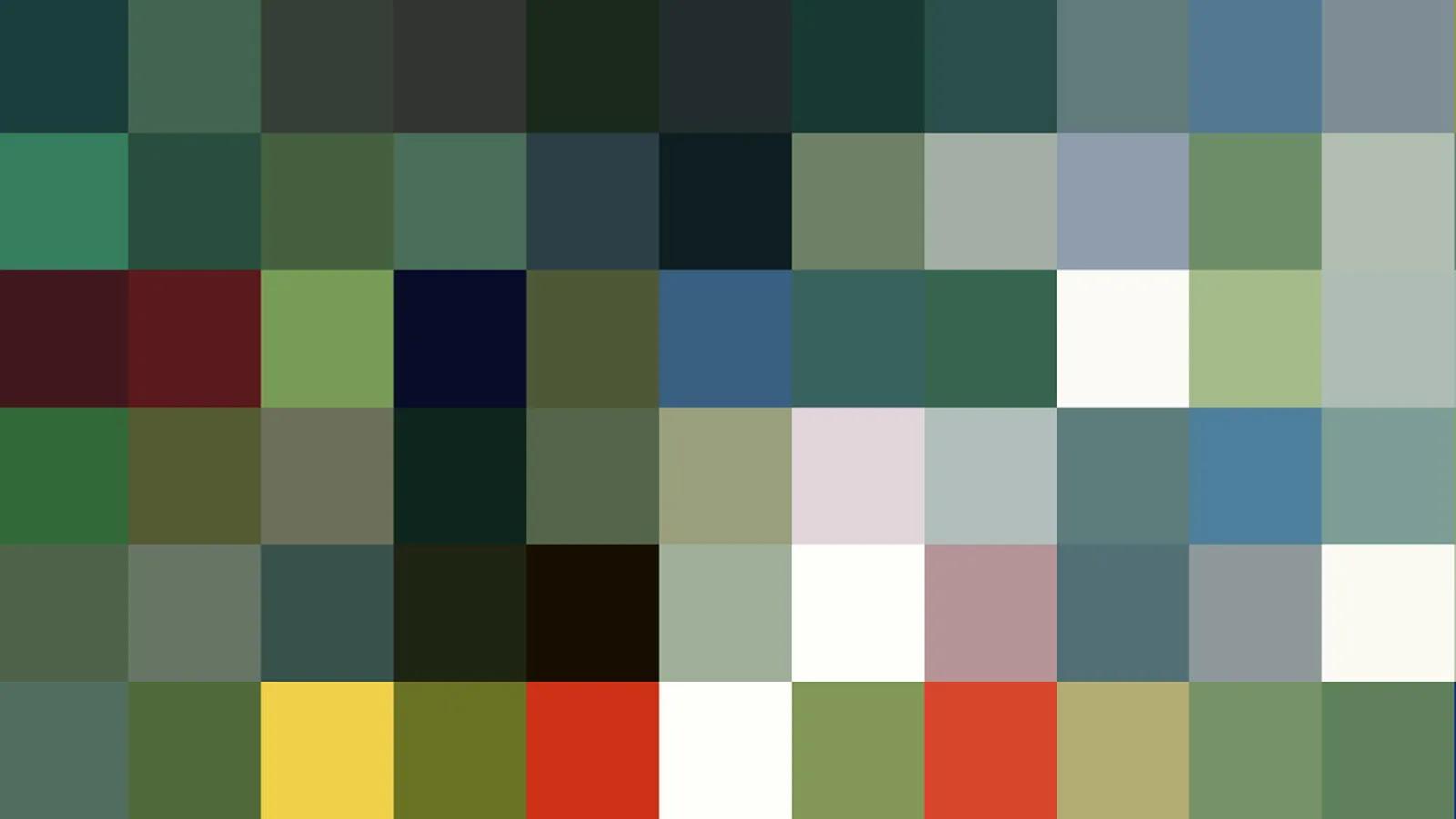 Raster aus farbigen Quadraten in Grün, Blau, Rot, Schwarz und Weiß.