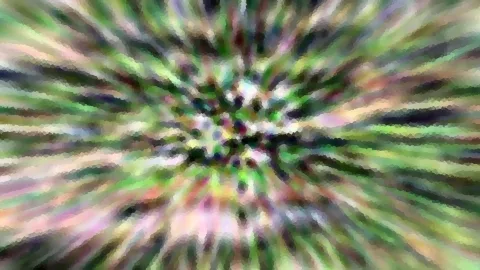 Abstrakte Farbschlieren laufen von einer hellen Mitte radial nach außen, in Grün, Rosa und Violett.