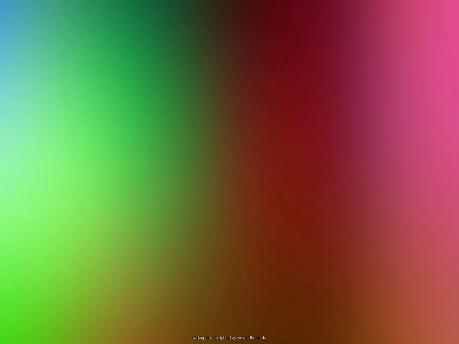 Weich verwischte Farbverläufe: links grün und blau, in der Mitte dunkelrot und braun, rechts pink.