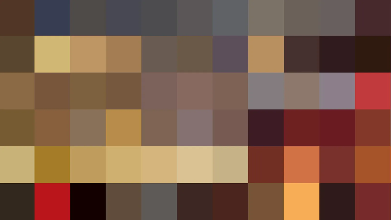 Grobes Mosaik aus braunen, ockerfarbenen, grauen und roten Farbfeldern in einem gleichmäßigen Raster.