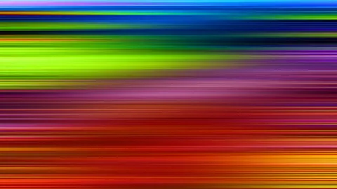 Abstrakte Komposition aus horizontal verwischten Streifen in Blau, Grün, Gelb, Violett, Rot und Orange