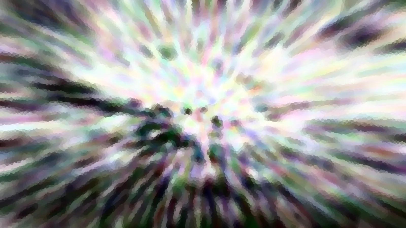 Abstraktes Bild mit radialen, verwischten Streifen in Pastellfarben, die von einem hellen Zentrum nach außen laufen.