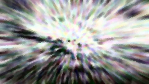 Abstraktes Bild mit radialen, verwischten Streifen in Pastellfarben, die von einem hellen Zentrum nach außen laufen.