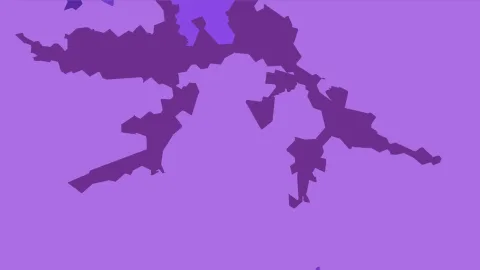 Dunkelviolette, zackige Formen auf hellviolettem Hintergrund, im oberen Bereich ein helleres Violett