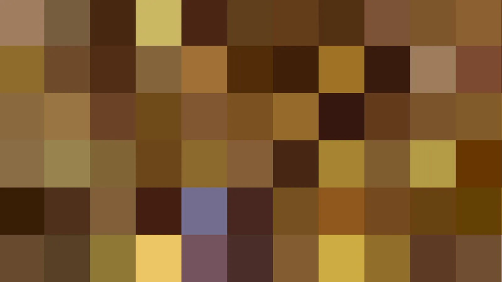 Mosaik aus quadratischen Pixelblöcken in Braun-, Ocker- und Gelbtönen mit einzelnen violetten Feldern.