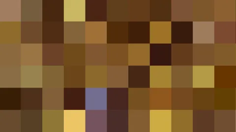 Mosaik aus quadratischen Pixelblöcken in Braun-, Ocker- und Gelbtönen mit einzelnen violetten Feldern.