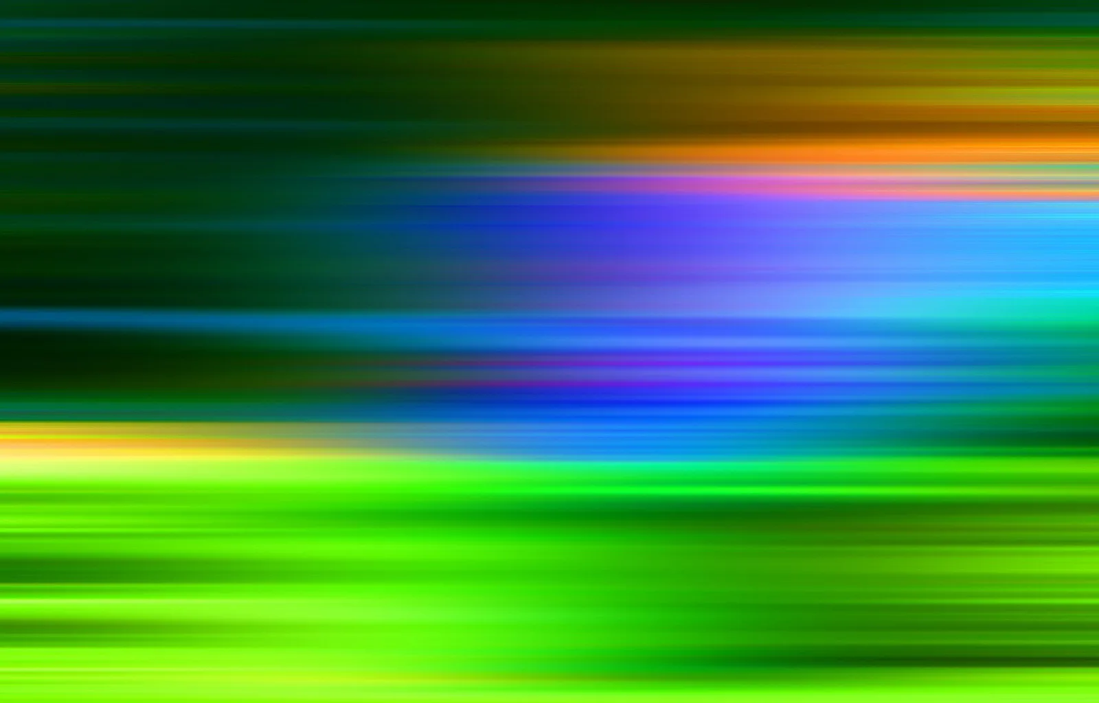 Abstrakte horizontale Schlieren in Grün, Blau, Orange und Pink, die von links nach rechts verwischen.