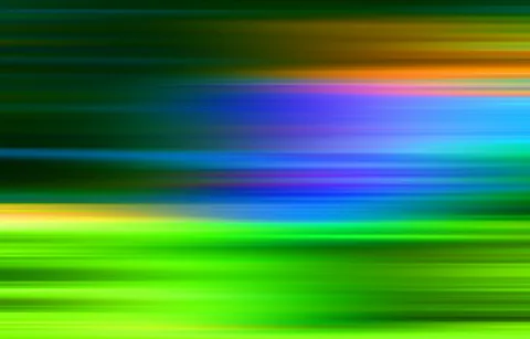 Abstrakte horizontale Schlieren in Grün, Blau, Orange und Pink, die von links nach rechts verwischen.