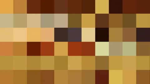 Mosaik aus quadratischen Farbfeldern in Braun, Ocker, Orange und Gelb, dicht in Reihen angeordnet.