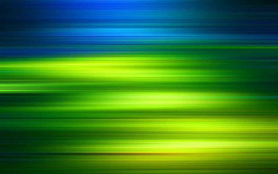 Abstrakte horizontale Streifen aus Licht in Blau oben und leuchtendem Grün unten, mit weichen Übergängen und Bewegungsunschärfe.