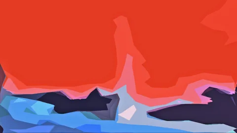 Abstraktes Bild mit großer roter Fläche im oberen Bereich und dunklen sowie blauen Formen am unteren Rand.