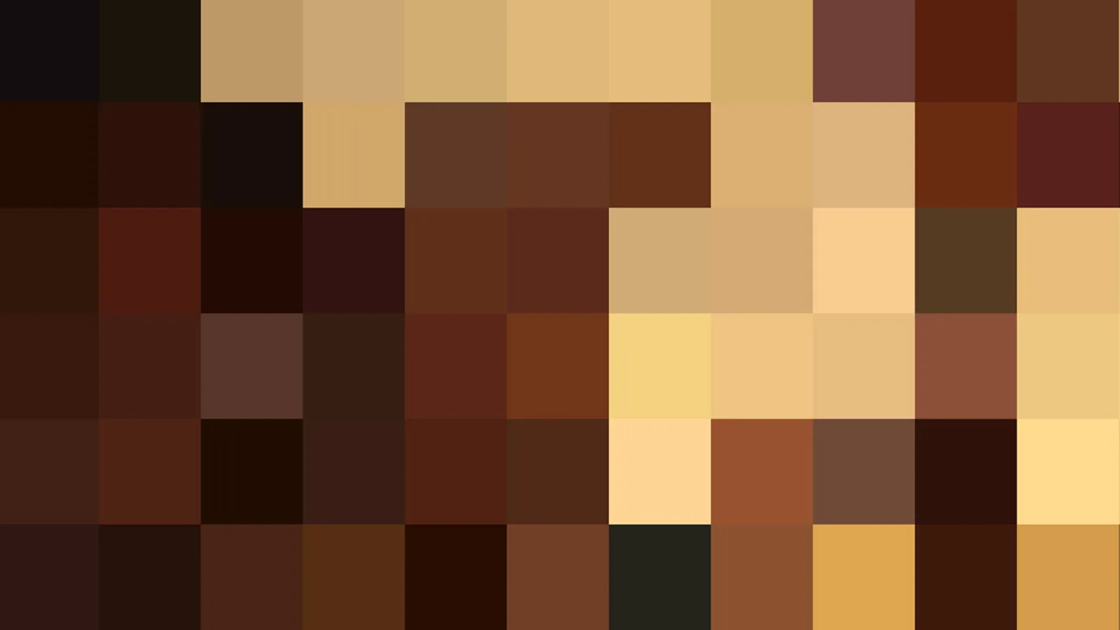 Abstraktes Mosaik aus quadratischen Pixeln in Braun-, Ocker- und Beigetönen, dunkle Felder links und oben, helle Felder in der Mitte und rechts.