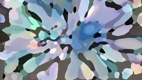 Abstraktes Muster aus weichen pastellfarbenen Flächen in Blau, Mint, Grau und Rosa, die von einem blauen Zentrum nach außen strahlen und von schwarzen Lücken durchsetzt sind.
