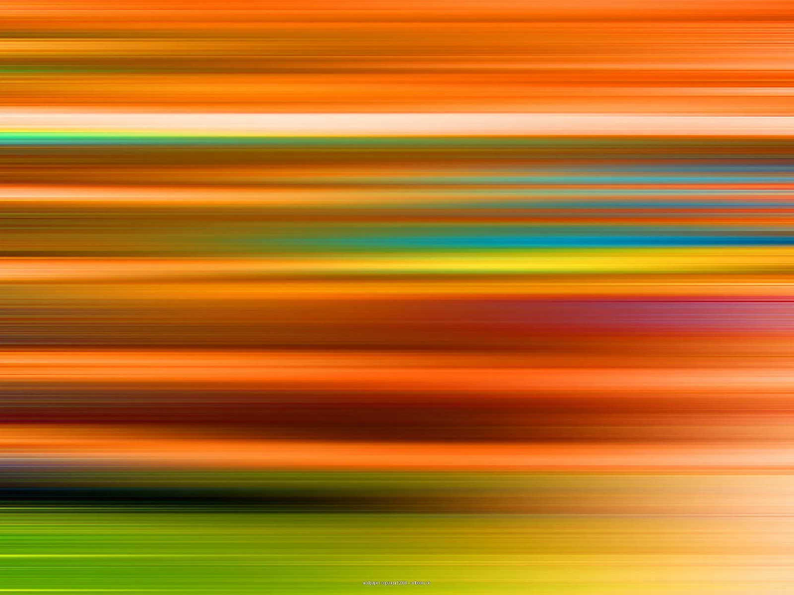 Abstrakte Komposition aus horizontal verwischten Streifen in Orange, Gelb, Rot und Grün, unten dunkles Grün und Gelb, oben warmes Orange.