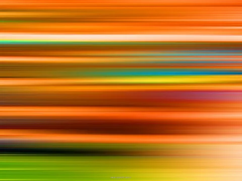 Abstrakte Komposition aus horizontal verwischten Streifen in Orange, Gelb, Rot und Grün, unten dunkles Grün und Gelb, oben warmes Orange.