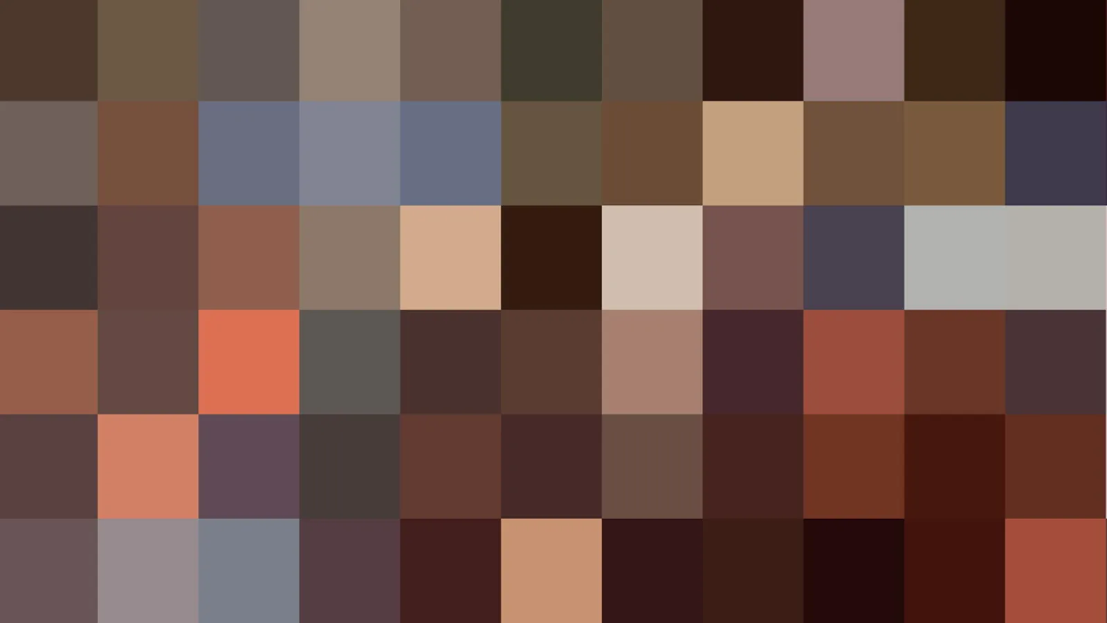 Mosaik aus quadratischen Pixelblöcken in Braun-, Rot- und Grautönen, ohne klar erkennbare Einzelmotive.