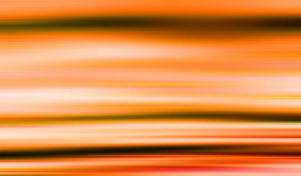 Abstrakte, horizontal verwischte Streifen in Orange, Gelb, Creme und dunklem Olivgrün, die von oben nach unten wechseln.