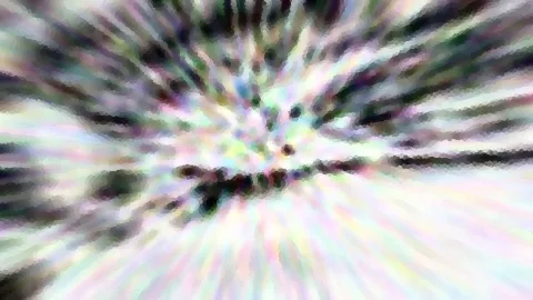 Abstraktes Bild mit pastellfarbenen Strahlen, die von einem dunklen Zentrum nach außen laufen, grob gepixelt.