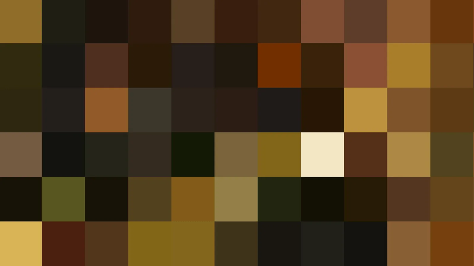 Rasterbild aus quadratischen Farbfeldern in Braun, Ocker, Olivgrün und Schwarz, dazwischen eine helle beige Zelle.