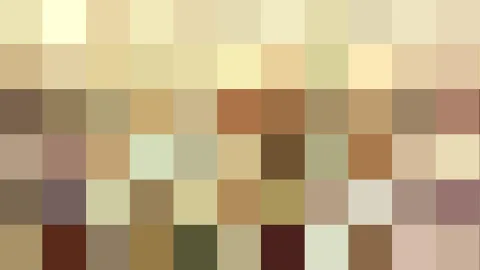 Mosaik aus quadratischen Farbfeldern in Beige, Braun, Ocker und Olivgrün, ohne erkennbares Motiv.