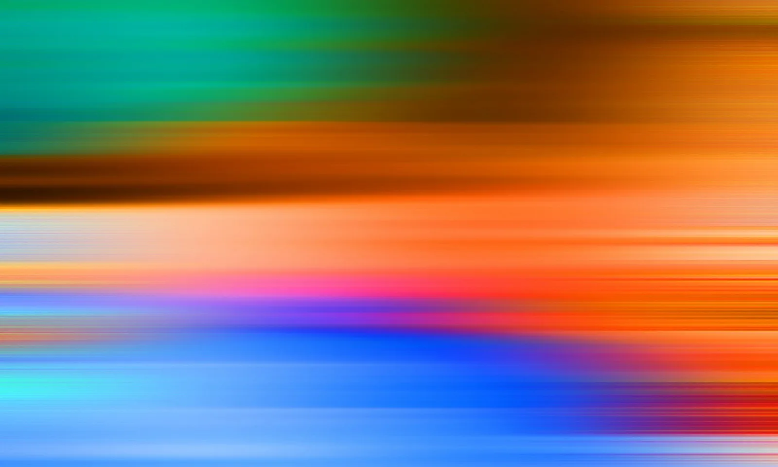 Stark verwischte, horizontale Farbstreifen in Türkis, Orange, Pink und Blau.