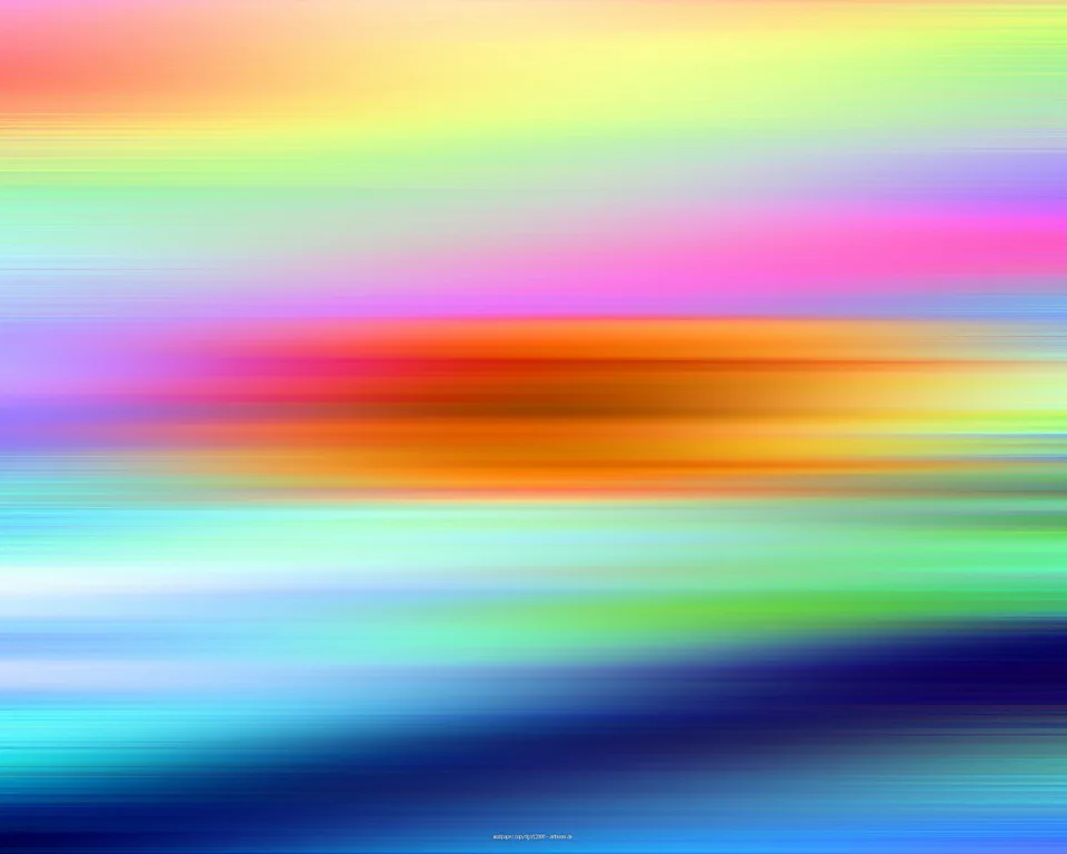 Abstrakte horizontale Schlieren in Gelb, Pink, Orange, Grün und Blau, die von oben nach unten ineinander übergehen, unten dunkles Marineblau.