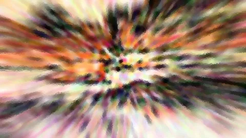 Radial verwischte, bunte Farbstrahlen mit mosaikartiger Pixelstruktur, die von einem hellen Zentrum nach außen laufen.