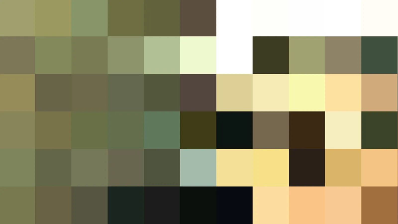 Abstraktes Raster aus quadratischen Farbfeldern in Oliv, Creme, Weiß, Gelb und Dunkelbraun.