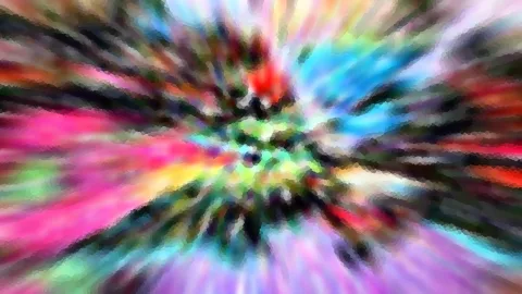 Abstrakte Komposition aus bunten Farbschlieren in Pink, Blau, Rot und Grün, die von einem zentralen Punkt nach außen laufen.