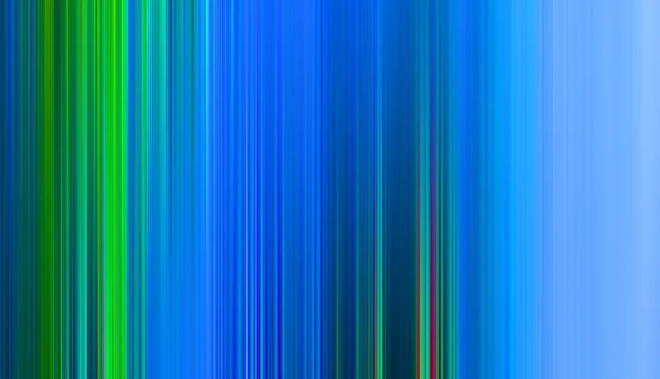 Dicht nebeneinander stehende senkrechte Streifen in Blau und Grün, links intensiver und heller, rechts in gleichmäßiges helles Blau übergehend.