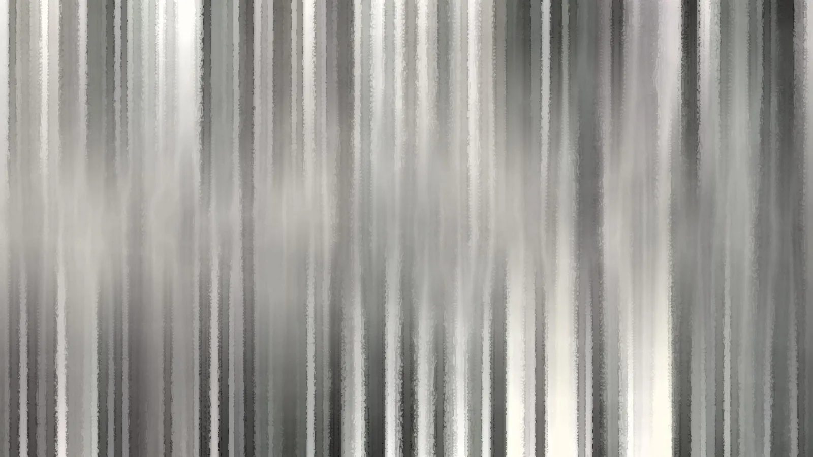 Abstrakte Komposition aus vertikalen grauen und weißen Streifen mit weichen, verwischten Übergängen und helleren Lichtflecken in der Mitte.