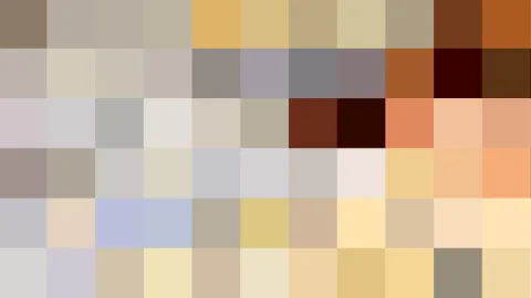 Raster aus quadratischen Farbfeldern in Beige, Braun, Ocker, Grau und Blassblau, nach Farbton angeordnet.
