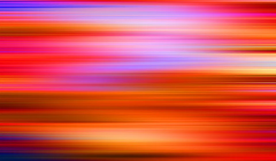Abstrakte, horizontal verwischte Streifen in Rot, Orange, Pink, Violett und Blau.