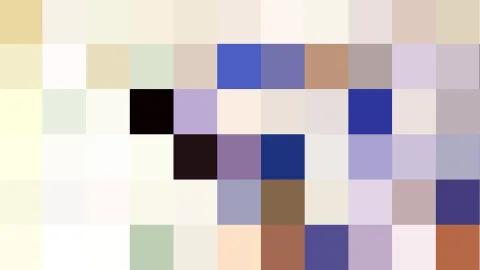 Raster aus Farbfeldern in Pastelltönen, von Creme und Gelb über Rosa bis zu Dunkelblau und Braun, ohne erkennbares Motiv.