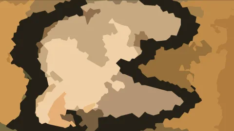 Abstrakte Komposition aus hellbeigen, braunen und schwarzen Flächen mit organischen Konturen