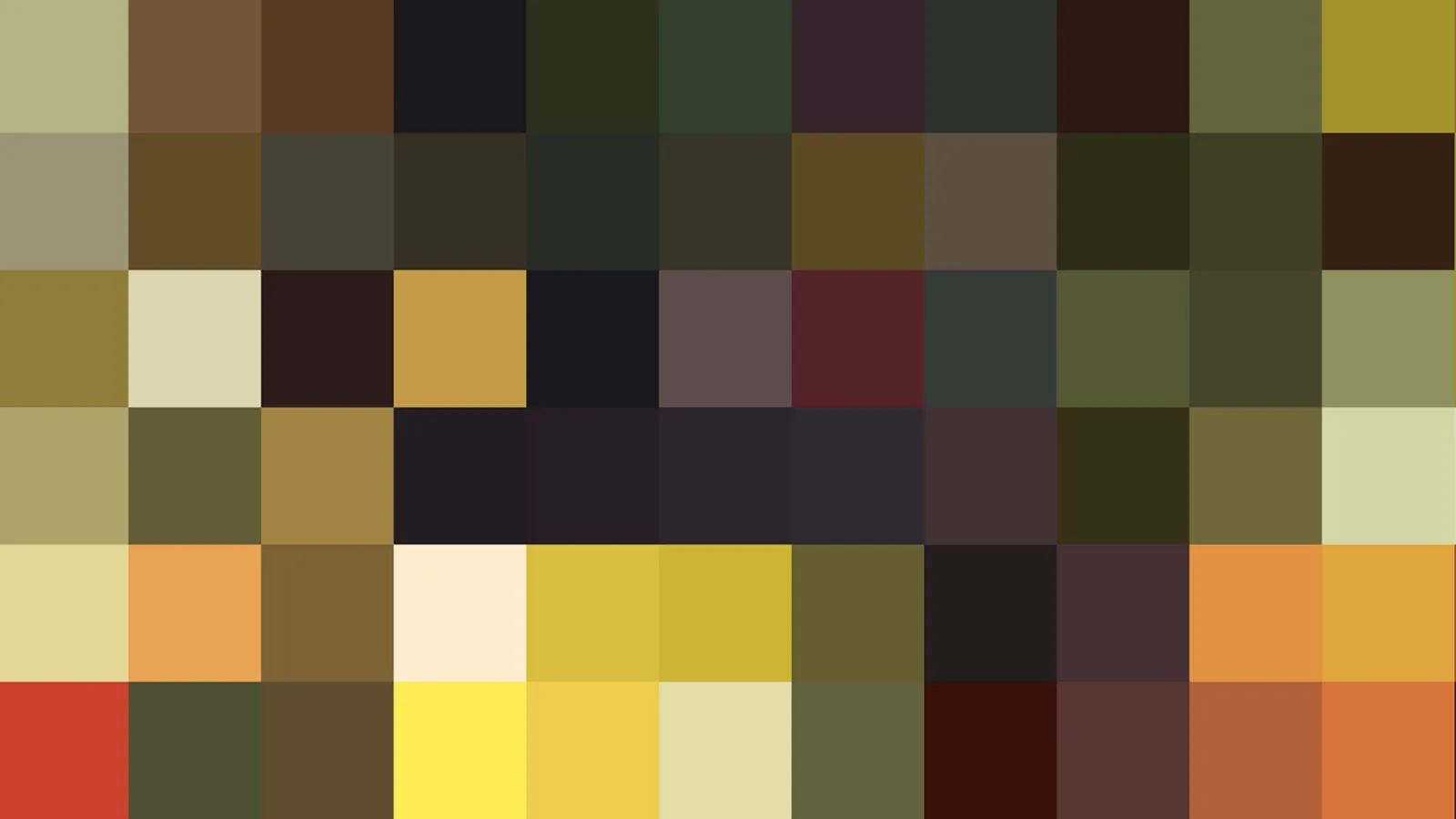 Quadratisches Mosaik aus Oliv-, Braun-, Gelb- und Rottönen in zehn Spalten und sechs Reihen