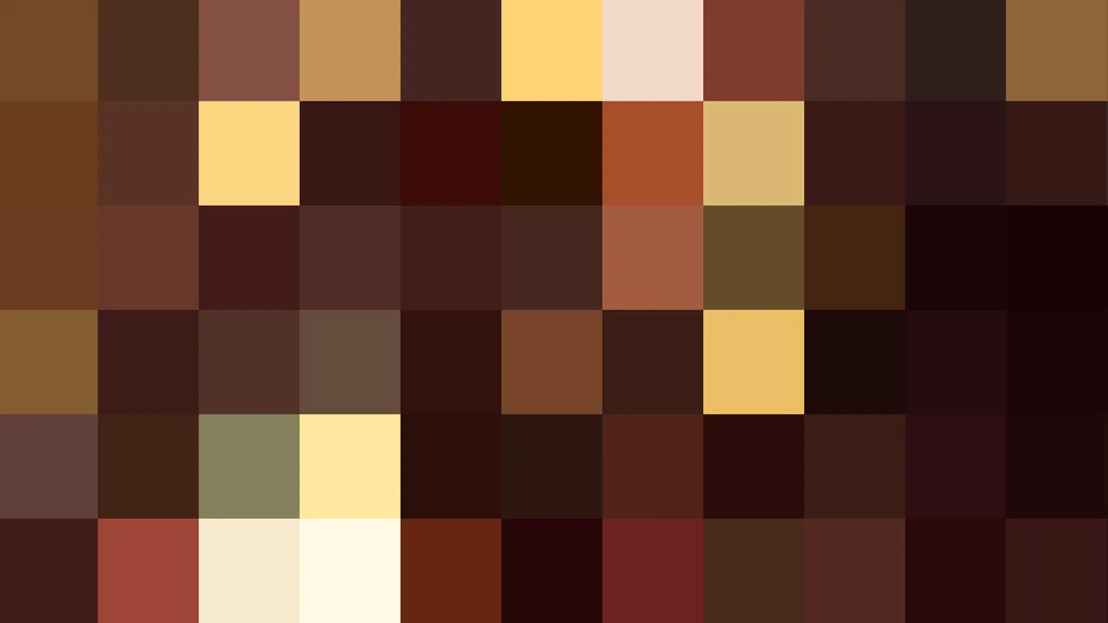 Mosaik aus quadratischen Pixeln in Braun-, Ocker- und Cremetönen mit wenigen gelben und roten Akzenten.