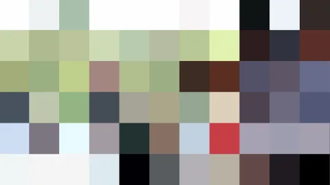 Abstraktes Raster aus quadratischen Farbfeldern in Grün, Grau, Weiß, Dunkelrot und Blau.